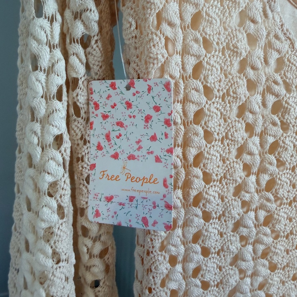 Free People Ivory Lace Crochet Gypsy Mini Dress XS New With Tags - Picture 7 of 10